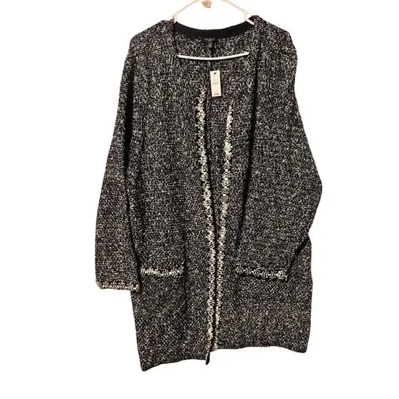 Talbot BNWT Long Cardigan Women's Metal Hook Closure Grey White Knit Size 3Xl - Picture 1 of 7